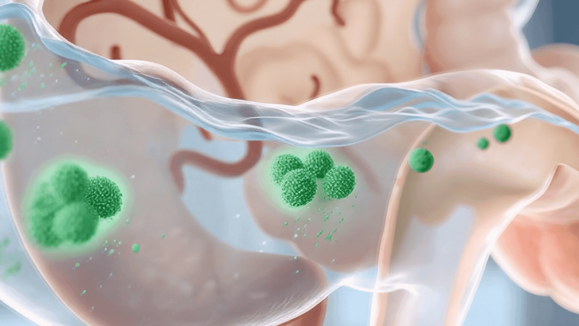Green bioactive clusters suspended in a translucent cellular membrane